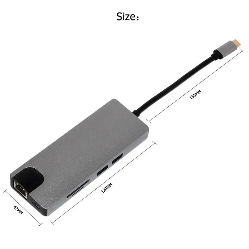 8 в 1 type-C концентратор USB-C 4 к HDMI/USB3.0/RJ45/VGA/PD зарядка аудио/SD/TF кардридер адаптер Usb разветвитель для MacBook Pro