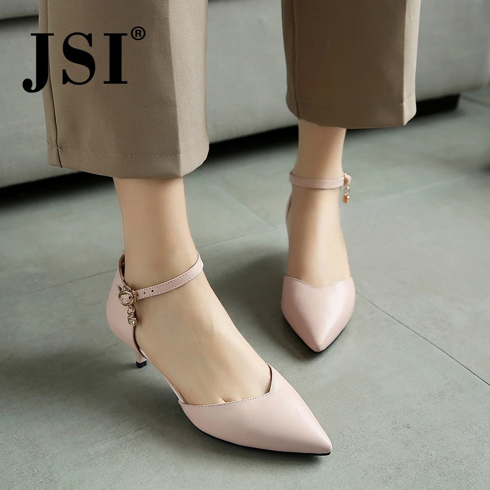 

JSI Summer Women's Shoes High-quality Leather Metal Buckle Pointed Toe Pumps Elegant And Comfortable Low-Heel Women's Shoes JL27