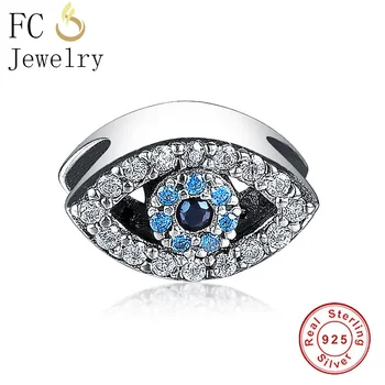 

FC Jewelry Fit Original Brand Charms Bracelet 925 Silver Blue Evil Eye Natural Crystal Stone Beads For Making Turkish Berloque