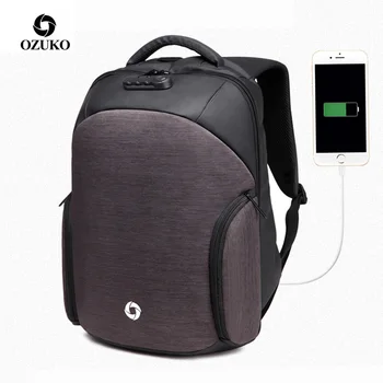 

OZUKO USB Charge Port Backpack Luxury Code Lock Male Waterproof Backpack Travel Business Men Anti Theft Women Backpack Bags