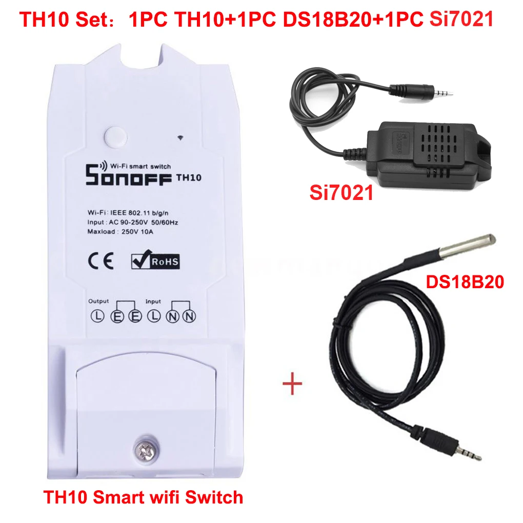 Sonoff TH 10A/16A умный переключатель Wi-Fi контроллер с температурным датчиком и водонепроницаемым контролем влажности домашняя Автоматизация - Комплект: TH10 Set