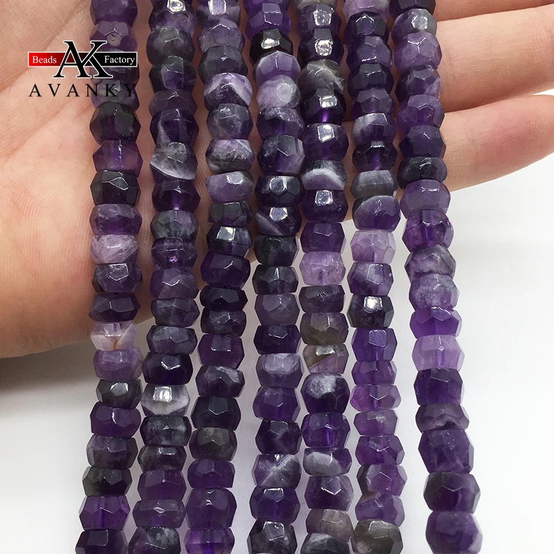 Natural Faceted Amethyst Crystal Stone Beads Small Section Loose Spacer For Jewelry Making DIY Necklace Bracelet 15''4x6mm 5x8mm