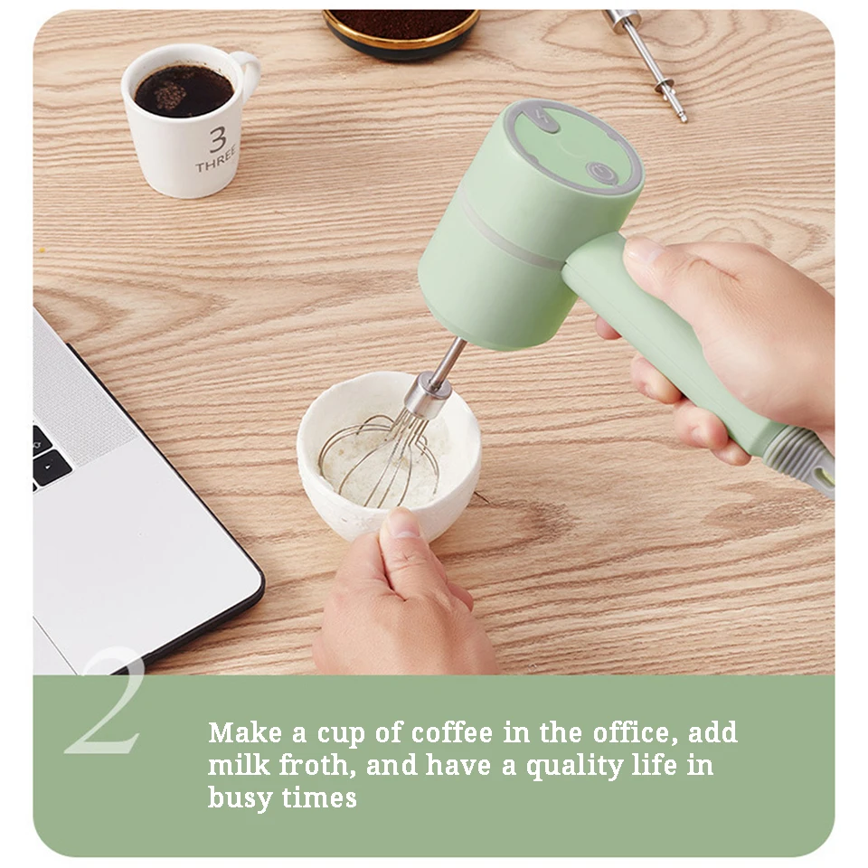 3 Speed Wireless Electric Whisk Stainless Steel Mini Usb Charging