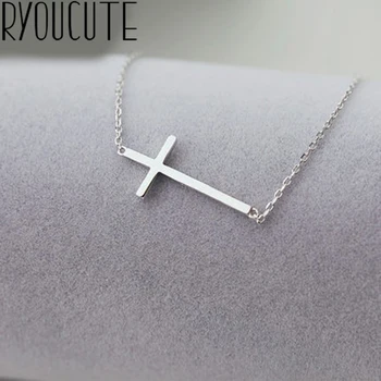 

Simple Silver Color Cross Necklaces Pendants For Women Gifts Statement Necklaces Colar 2019