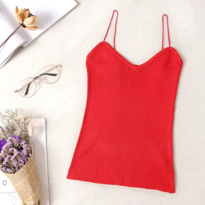 Women Summer Sexy Camisole Tanks Slim Casual Tank Tops Lady's Undershirt Solid Breathable Shoulder Vest For Female - Цвет: Красный