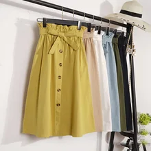 Женские юбки до середины икры, элегантная юбка на пуговицах с высокой талией, Женская юбка трапециевидной формы размера плюс, Женская юбка Faldas Mujer