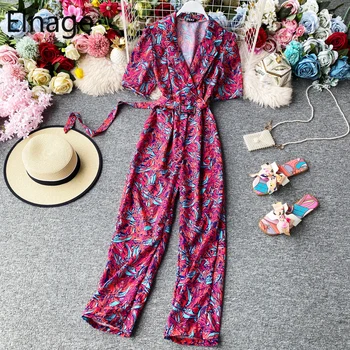 

Korean Retro Women Suit V Neck Short Sleeve Combinaison Femme High Waist Slim Fit Summer Jumpsuit Women 2020 Spring Beach 5A1004