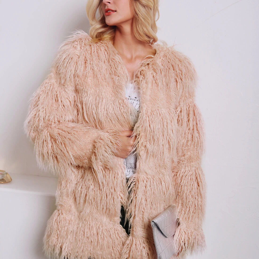 Модные женские шубы из искусственного меха с кисточками Chaqueta женские пальто с мехом больших размеров Свободная верхняя одежда Mujer осенне-зимнее пальто с длинными рукавами