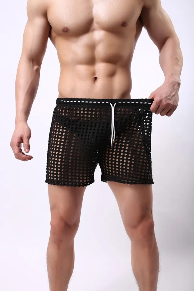 1PCS Transparent Mesh Shorts  Gay Shorts Mesh Sheer See Through Brand Sleep Bottoms Sleepwear Leisure Home Wear Sissy Panties pajama pants men's