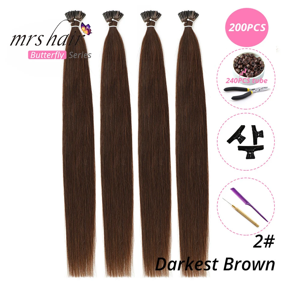 KIT02-200 MRSHAIR, 1 г/шт., 16 дюймов, 20 дюймов, 24 дюйма, Предварительно Связанные волосы для наращивания, I Tip Machine, Remy, прямые человеческие волосы на капсулах, настоящие волосы, 50 шт - Цвет: KIT02-200