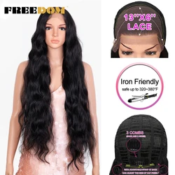 FREEDOM Synthetic Lace Front Wigs For Women 36 Inch Long Body Wave Baby Hair Cosplay Wigs Purple 13x6 Synthetic Lace Wigs