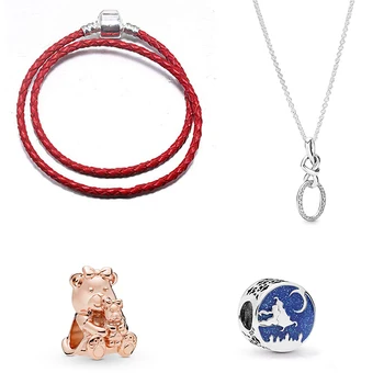 

Fashion High Quality S925 Silver Original Magic Carpet Ride Charm Double Woven Red Leather Bracelet Ladies Romantic Jewelry Gift