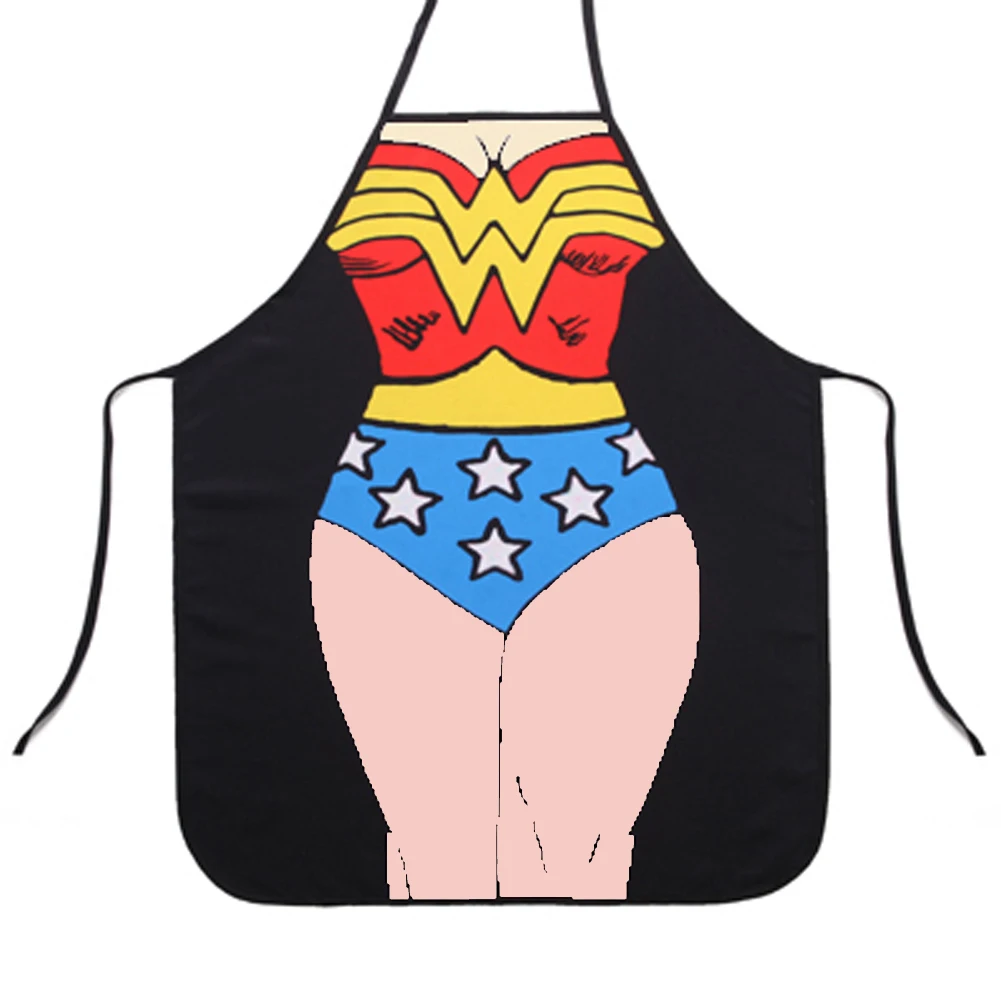 1pc Funny Cooking Kitchen Apron Superman Wonder Woman Dinner BBQ Party Apron Fun Gift