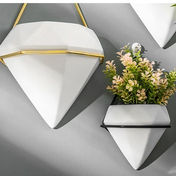 

Wall Hanging Flower Pots Balcony Ceramic Planter with Metal Stand Box Holder for Home Decor JDH88