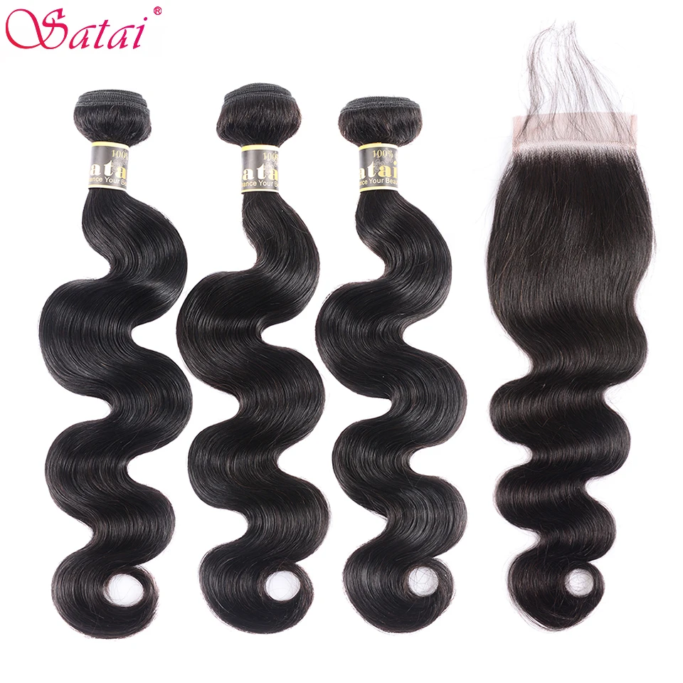 

Satai Brazilian Body Wave Bundles With Closure Human Hair 3 Bundles With Closure Natural Color Non Remy Hair Extension