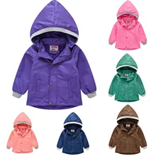 

1-6Y Baby Boys Girls Solid Color Jackets Autumn Kids Coat Children's Windbreaker Detachable Hat Windproof Zipper Outerwear #4