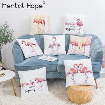 

Cartoon Animal Printed Plush Decorative Cushion Cover Flamingo Pattern Sofa Throw Pillow Cover Home Decor Square Pillowcase