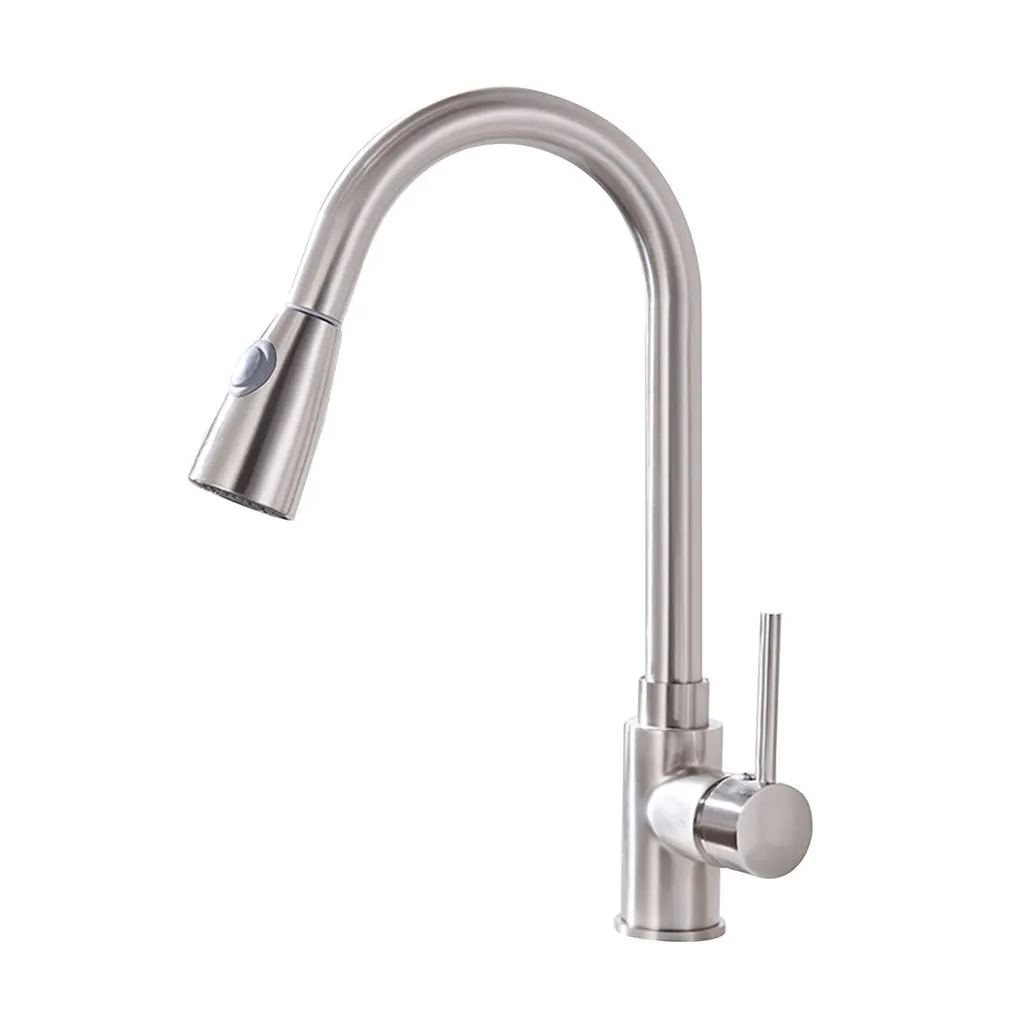

Kitchen Faucets Silver Single Handle Pull Out Kitchen Tap Single Hole Handle Swivel 360 Degree Water Mixer Tap Mixer Tap