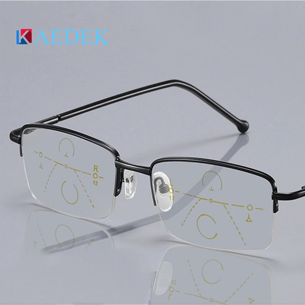 

KAEDEK High Quality Reading Glasses Business Semi-Rimless Presbyopia ReadingEyewear For Male Glass Lenses Presbyopia Alloy Frame