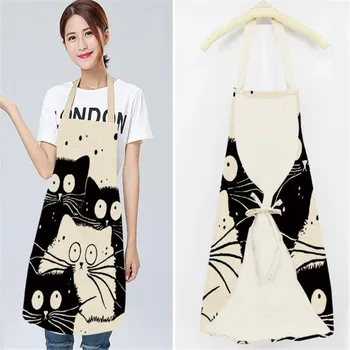 

1PC Cartoon Cat Pattern Linen Apron Animal Cleaning Sleeveless Aprons Home Cooking Aprons Bibs Kitchen Tools 68*55cm /47*38cm