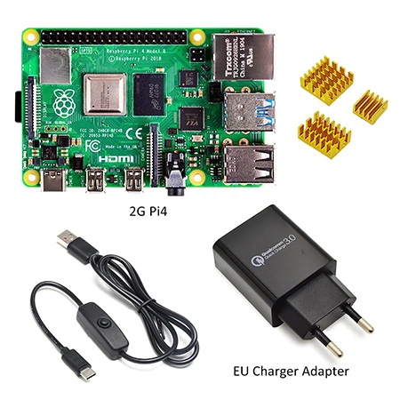 2GB-EU Raspberry Pi 4 Модель B Комплект Базовый стартовый комплект с переключателем питания линия тип-c интерфейс ЕС/США зарядное устройство адаптер и радиатор - Комплект: 2GB-EU