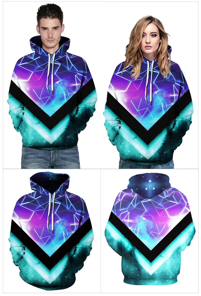 New Fashion Starry sky Digital Printing Sweatshirt Lovers Wear Loose Casual Fitness Sports Hooded Track