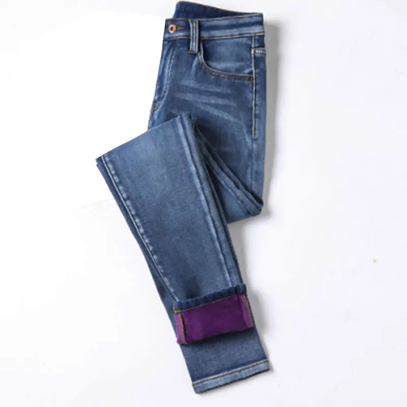 Plus Size Warm Fleece Stretch Skiny Long Jeans 3Xl 4Xl Winter Thick Velvet Pencil Pants For Women Mom Jean Pantalon Femme
