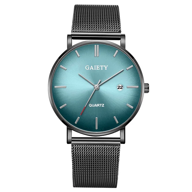 Top Brand Mens Watches Fashion Ultra Thin Quartz Man Wrist Watch Luxury Men's Aurora Gradient Watch Casual Mesh Steel Male Clock - Цвет: black green silver