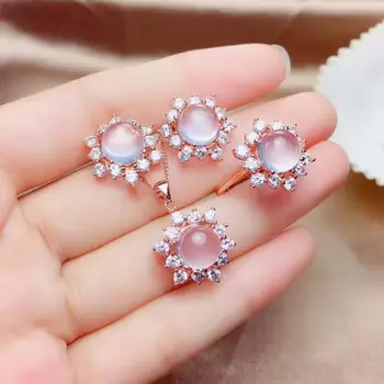 

Real Natural Rose Quartz jewelry set Natural Real Rose Quartz 925 sterling silver 1pc pendant,1pc ring,2pcs Earring