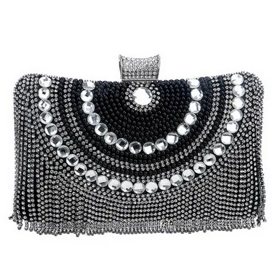 YM1074black YINGMI/, женские клатчи с бусинами и бриллиантами, имитация жемчуга, маленькие дневные клатчи, вечерние сумки, вечерняя сумочка - Цвет: YM1074black
