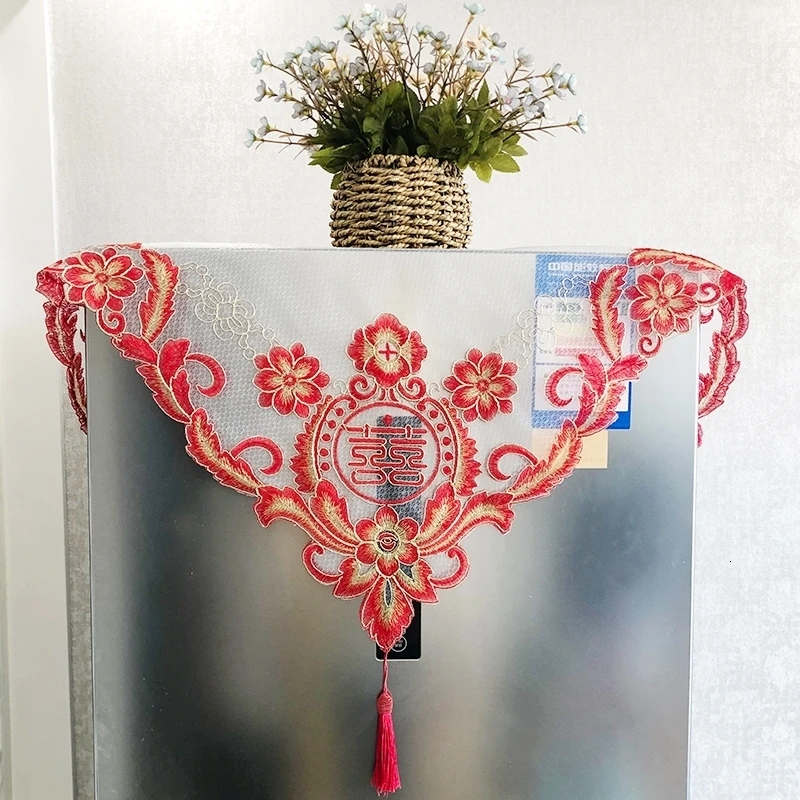 Китайский стиль Праздничная красная кружевная ткань вышитая подвеска скатерть китайское украшение Свадебная мебель Пылезащитная ткань Tapete