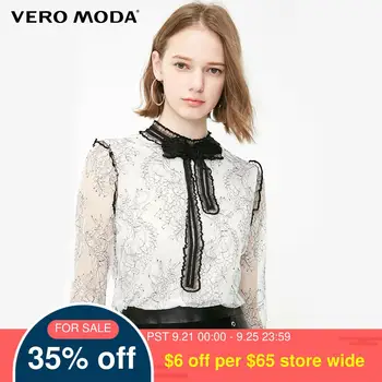 

Vero Moda Women's Vintage Bow Neckline Frilled Lace Top Blouse | 319330501