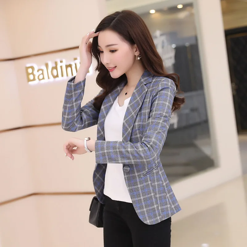 

2018 Plaid Small Suit WOMEN'S Coat Spring And Autumn Korean-style Slim Fit Long Sleeve Women's Leisure Suit Large Size WOMEN'S C