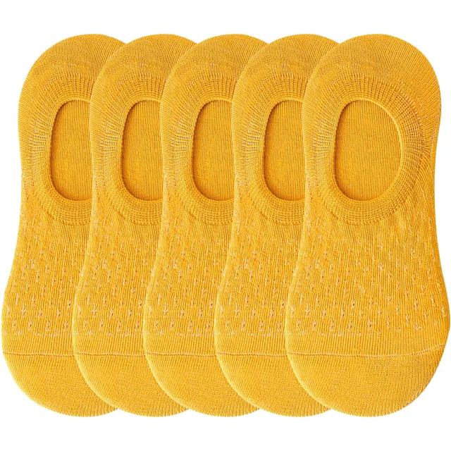 10 pieces = 5 pairs Women Invisible Solid Color Socks Slippers Ladies Polyester Cotton Non-slip Silicone Ankle Socks skarpetki 5 pairs Yellow
