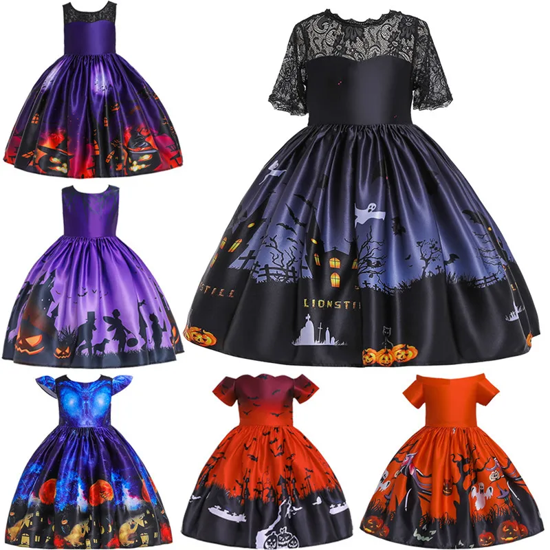 

2019 Summer New Role-playing Print Dress Girl Princess Dress Children's Halloween Party Opening Fashion Dress Girl Kids Clothes