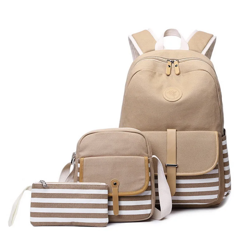khaki(Striped) Litthing 3 шт./компл. Школьный рюкзак сумки для книг для студентов женские повседневные рюкзаки модные студенческие рюкзаки для ноутбука - Цвет: khaki(Striped)