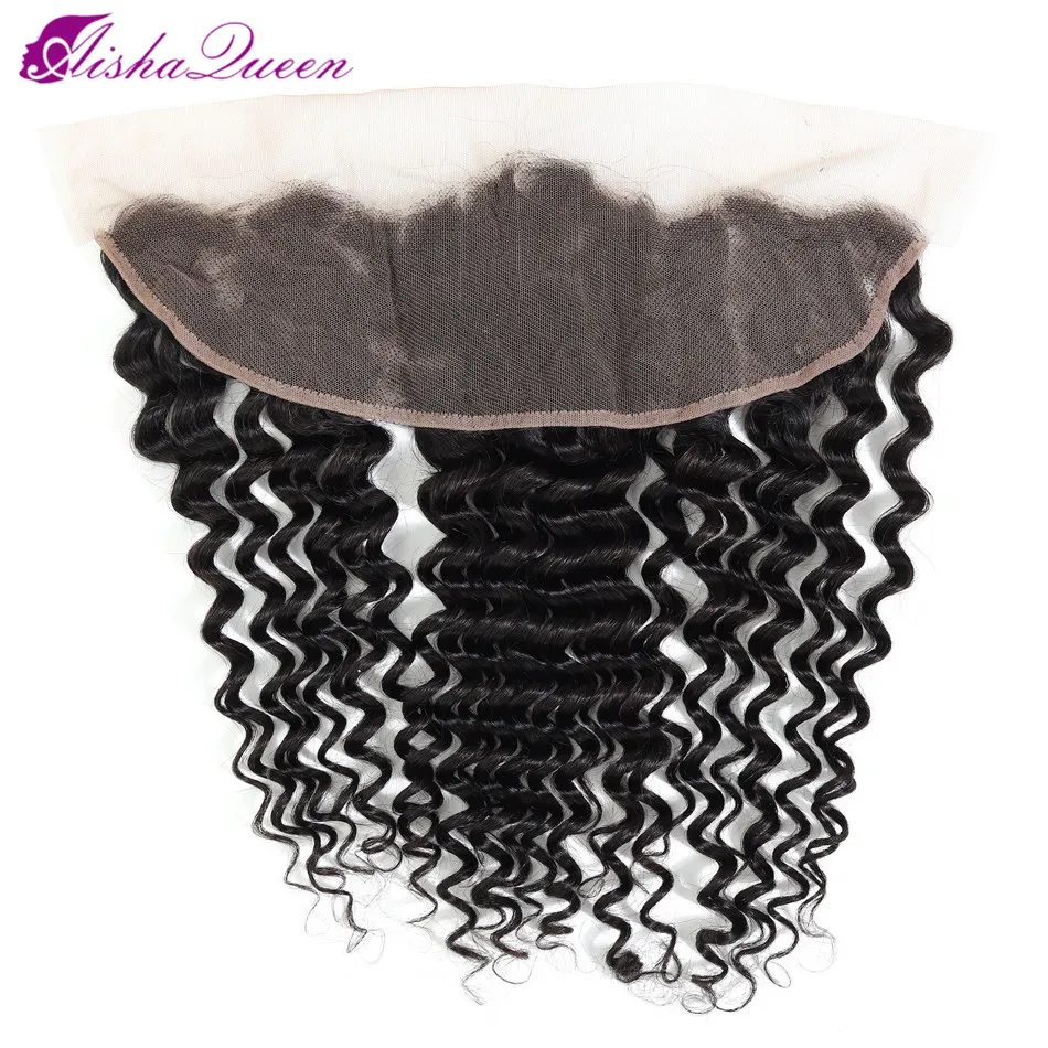 Aisha Queen Brazilian Deep Wave Lace Frontal Closure 10-20 Inch Swiss Lace Non Remy Human Hair Lace Frontal