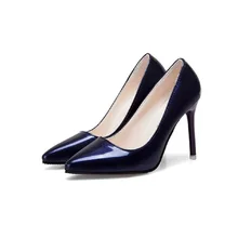 Женская обувь; Новинка года; Туфли телесного цвета на высоком каблуке-шпильке с острым носком; черные туфли для работы; женская обувь из лакированной кожи; цвет синий; большие размеры