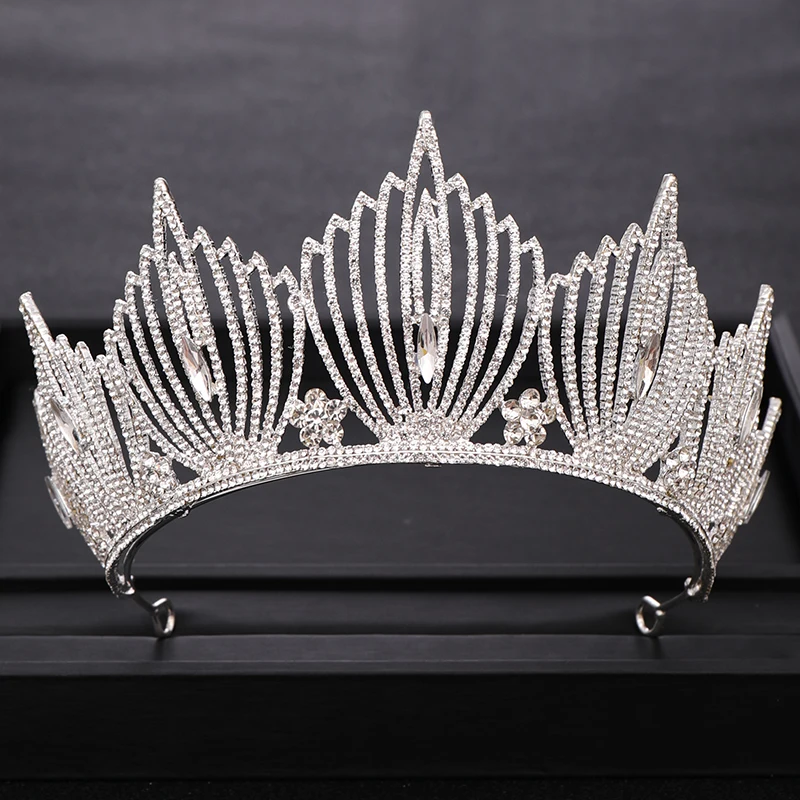 Серебряный Цвет Корона со стразами большой свадебный головной убор taira Queen Diadem