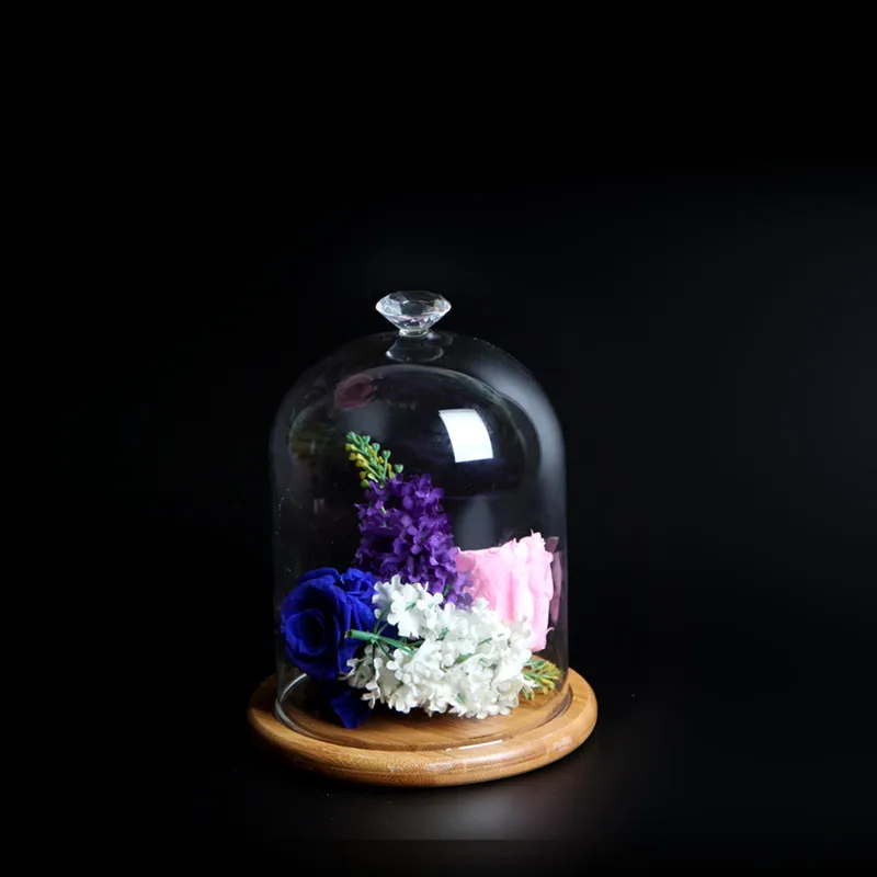 12*16cm Bamboo Base Different Top Glass Dome Vase Home Decoration Transparent Cover Wedding Live Prop DIY Friend Favor Gift 3