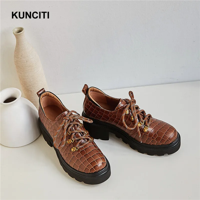 Г., обувь на платформе на высоком каблуке KUNCITI винтажные женские туфли-лодочки в стиле ретро с каменным узором кожаные туфли-лодочки женские туфли на высоком каблуке с круглым носком, G998