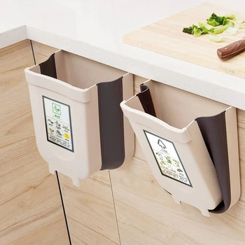 

HOMETREE Big Folding Waste Bin Kitchen Cabinet Door Hanging Trash Wall Mounted Trashcan Kitchen Accessories Waste Storage HNS57