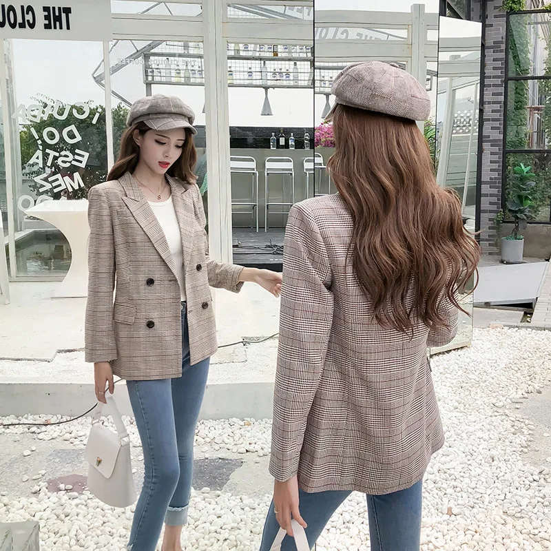 

Plaid Suit Jacket Women's Korean-style 2019 Spring And Autumn New Style Casual Slimming Elegant WOMEN'S Long Sleeve Short Suit