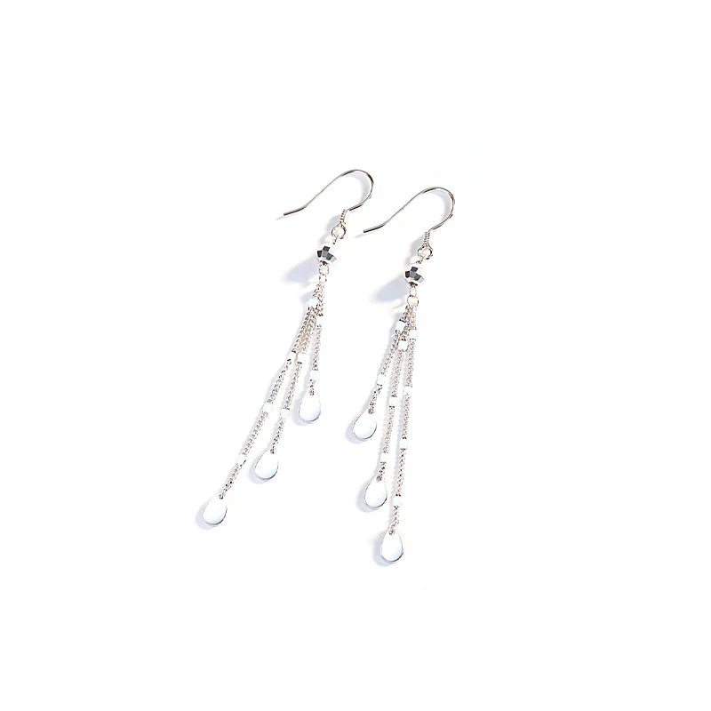 

Fashionable Long Tassel Earrings 925 Sterling Silver Rose Gold Small Fresh Round Bead Water Drop Versatile Earpiece Elegant Woma