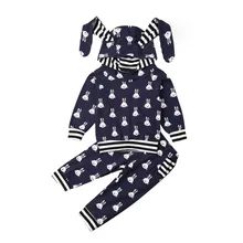 Newborn Kids Baby Boy Girl Outfits Clothes Sets Rabbit Print Ears Hoodie Tops+Long Pants Outfits