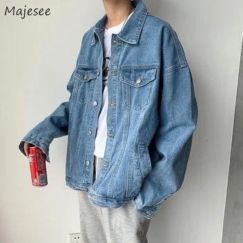 

Jackets Men Vintage Blue Loose 2XL Mens Coat Couples Pockets All-match Harajuku Streetwear Daily Casual Fashion Ulzzang Outwear