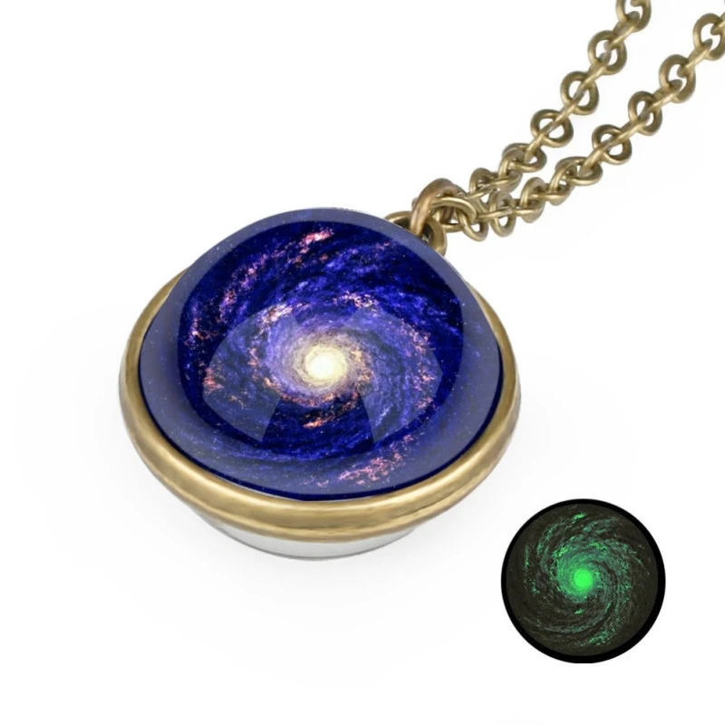 Ожерелье светится в темноте Галактическая система двухсторонняя, для стекла купольная планета Ожерелье Подвеска для любви подарок