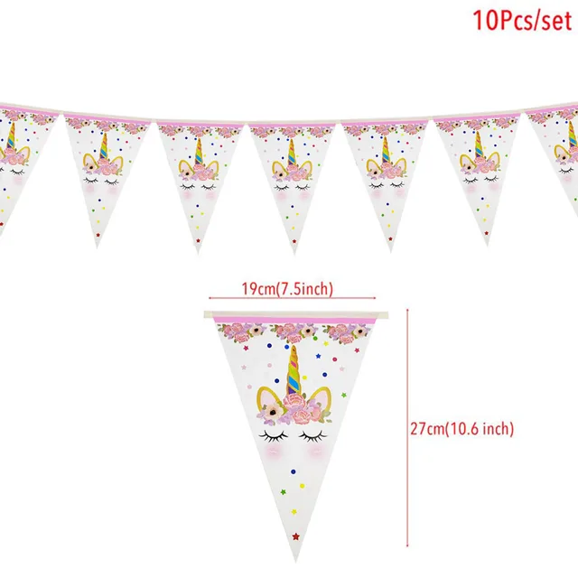 Paper Unicorn 1st Birthday Banner Happy Birthday Party Decorations Kids Little Mermaid Flag Baby Shower Banner Wedding Garland Flower Unicorn