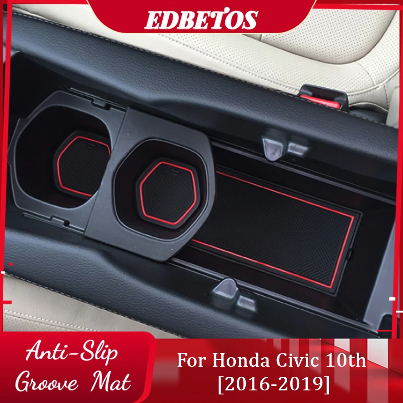 For Honda Civic 10 10th Gen FC FC1 FC2 FC5 Accessories 2016-2019 Interior Cup Holder Inserts,Center Console Liner Mats