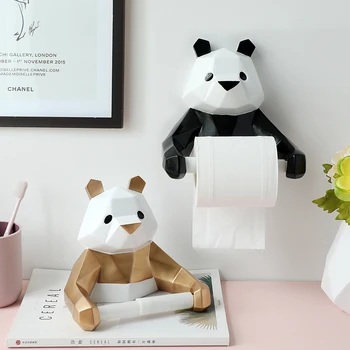 

Resin Panda Figurine Wall Mounted Rolling Paper Holder Punch Free Bathroom Decoration E2S